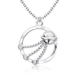 Cute Saturn with CZ Silver Necklace SPE-5239